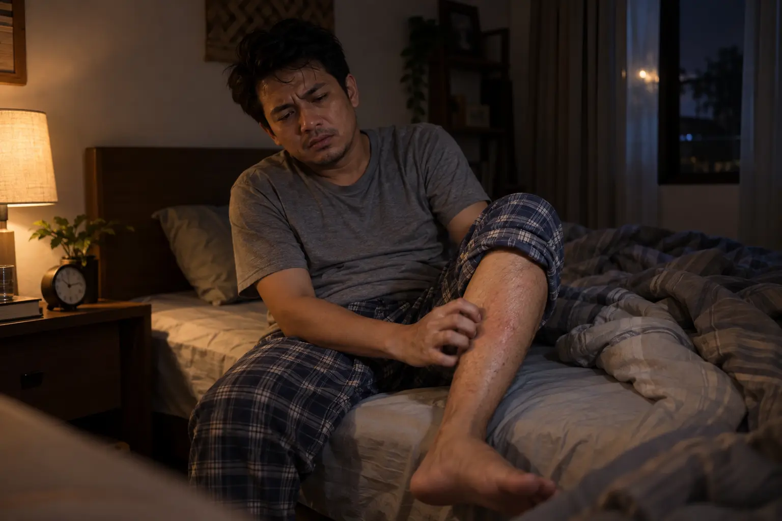 Pria dewasa terbangun karena kulit kaki terasa gatal